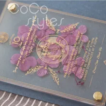 Cocostyles пользовательские ясные акриловые вечные цветы свадебные приглашения карты с шелковым экраном для сладкой свадьбы