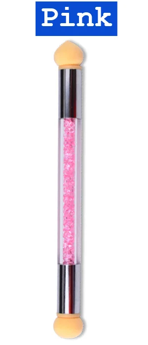1 шт цветные Стразы для ногтей, ручка для ногтей, градиентная кисть, ручка, 2 стороны, милая губка, блестящая пудра, набор раскрашивания, маникюрные инструменты - Цвет: Pink