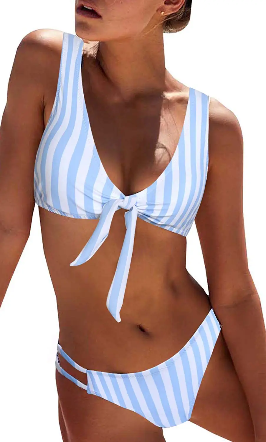 

Bikini Sets Women's Sexy Detachable Padded Cutout Push Up Striped Bikini Set Two Piece Swimsuit
