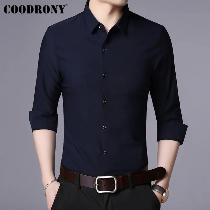 COODRONY брендовая мужская рубашка, осенняя Однотонная рубашка с длинным рукавом, мужская деловая Повседневная рубашка, мужские рубашки из мягкого хлопка, Camisa Masculina 96026