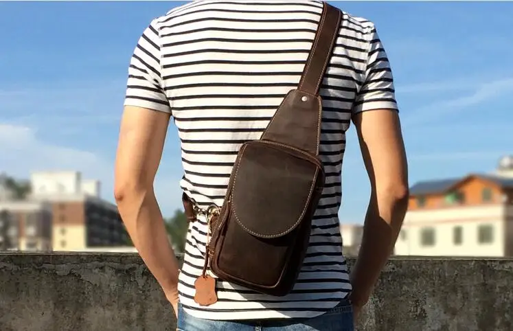 

2018 new crazy horse leather men's chest bag mini messenger bag first layer cowhide leather bag