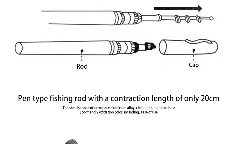 Популярная портативная карманная Мини Удочка телескопическая рыболовная удочка форма ручки сложенная Удочка с металлической спиннинговой катушкой колесо