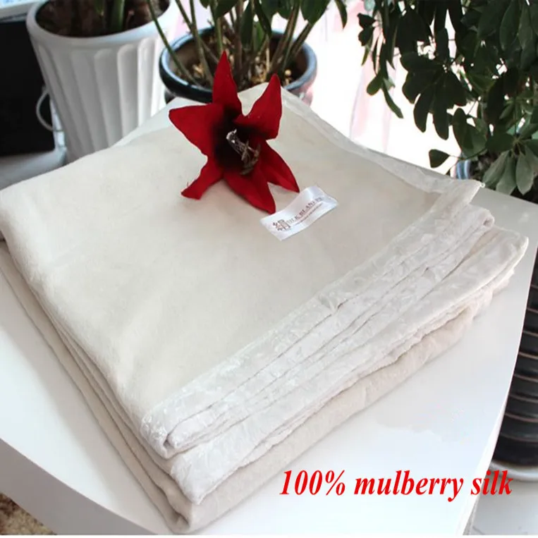 Натуральный белый цвет шелк тутового шелкопряда одеяло королева размер 180x205 см 1,5 кг в продаже