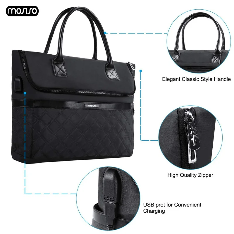 

MOSISO Large Capacity Laptop Bags For Women 13.3 14 15 15.6 17.3 inch for macbook air 13 Notebook Handbag with USB Charging Port