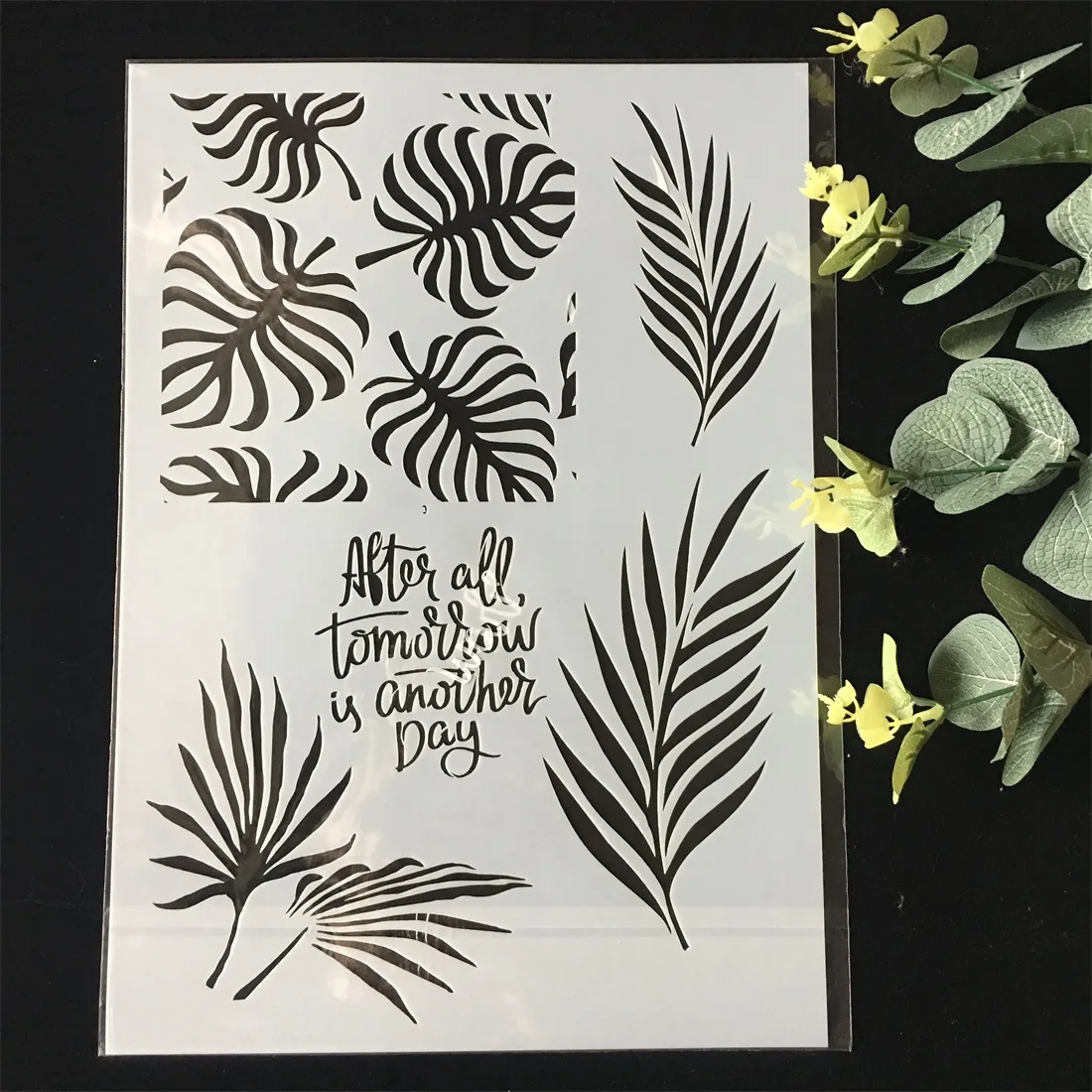 Plastic A4 Leaves Words DIY Layering Stencils Wall Painting Scrapbook Coloring Embossing Album Decorative Card Template | Дом и сад