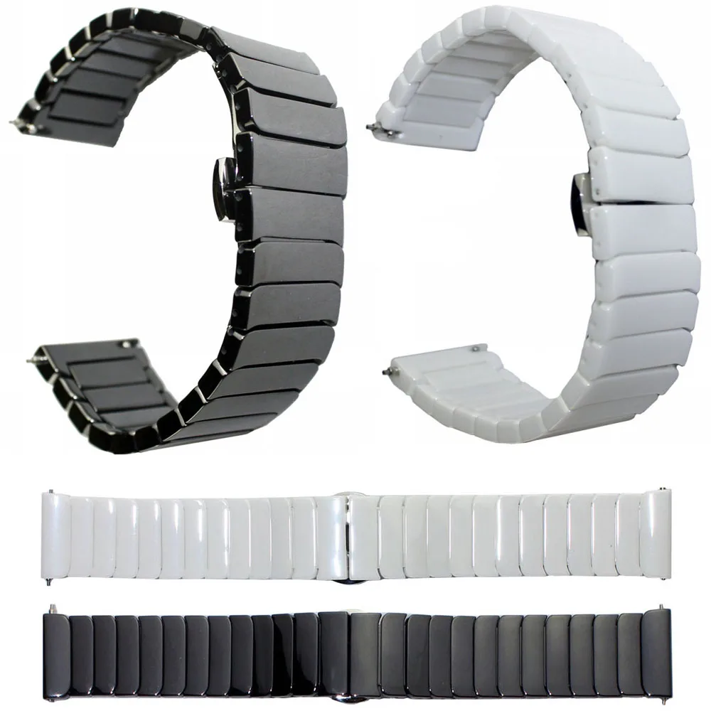 

20mm Black White Ceramic Watch Strap Bracelet For Samsung Galaxy Gear S2 Classic SM-R732 Band Butterfly Buckle Belt Watchbands