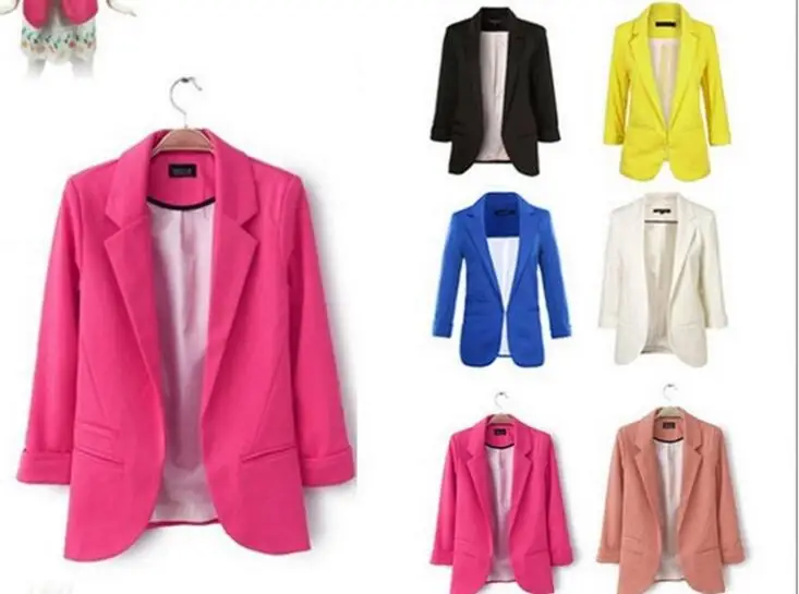 

2018 European and American style candy color small suit without buckle jacket seven-point sleeve
