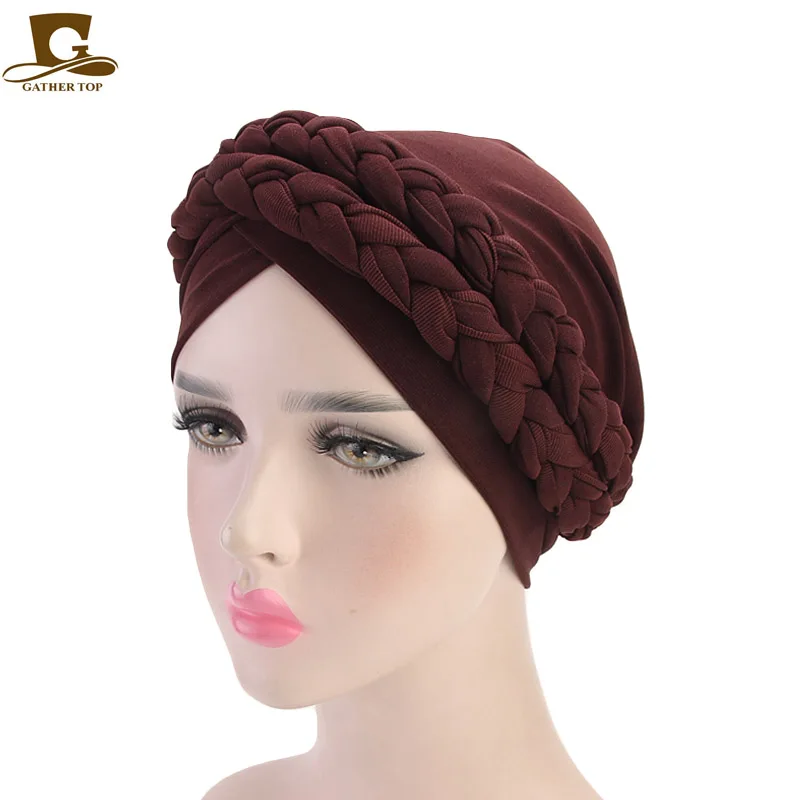 Женская тюрбан Мягкая дышащая двойная коса богемный стиль модная шапка Хемо шапка для волос