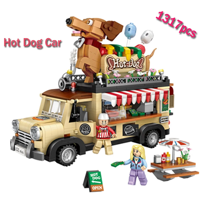 

LWKO Mini Blocks Technic Car Hot Dog Car Model Legoe Bricks Building Blocks Creator Plastic Assembly Kids Toys For Children Gift