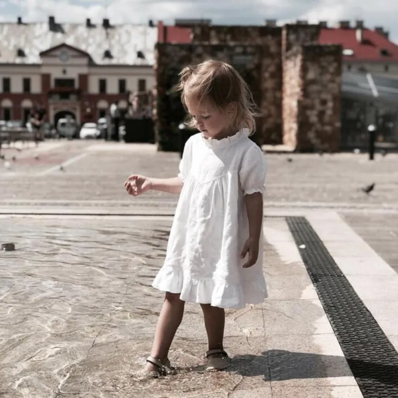 

Dudukids Children Dress England Style White Baby Girls Dresses Trendy Kids Short Sleeve Ruffle Summer Dresses Beautiful Girls