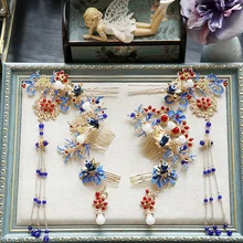 Китайская перегородчатая эмаль феникс корона орнамент древний костюм Шпилька классический свадебный Дракон аксессуары для волос