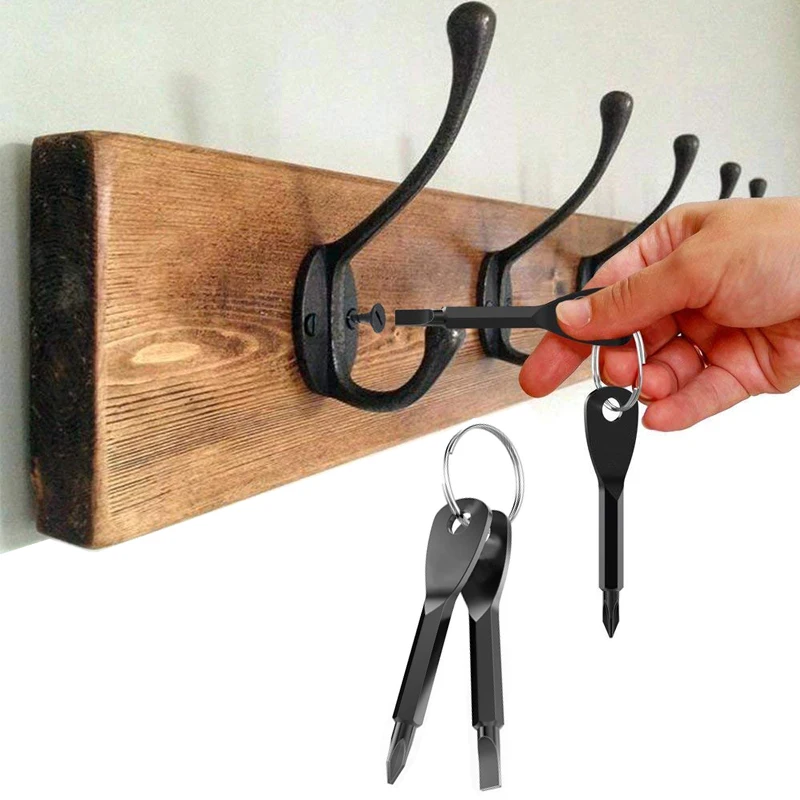 

1Pair EDC Multifunction Screwdriver Stainless Steel Multitool Keychain Key Shape Slotted Pocket Repair Tool Sliver Black
