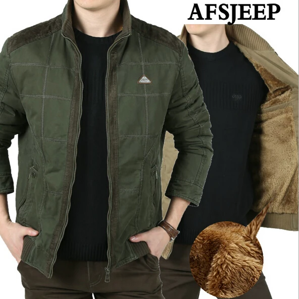 

Mens Jackets Thick Loose New 2017 Winter Brand AFS Jeep 100% Original Cotton Plus Size Casual Coats Plaid warm men jacket