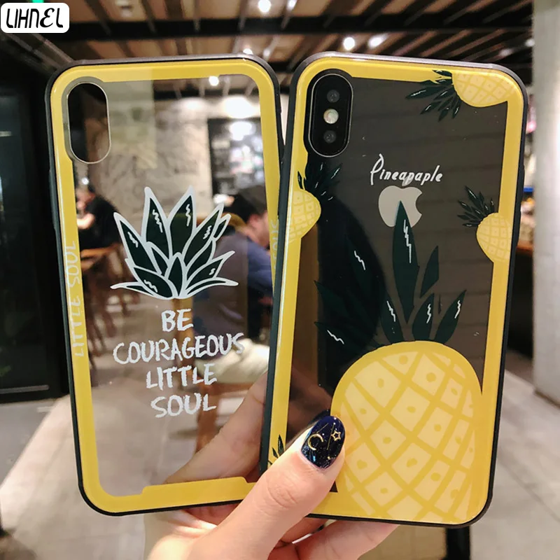

Pineapple Summer Fruit Clear Transparent Tempered Glass Formed Case for iPhone X XS Max XR 6 6S Plus 7 7Plus 8 8plus etui case