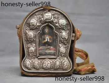 

Christmas Tibet Buddhism silver 4 Arms Chenrezig GuanYin buddha Fokan Shrine Wall hanging Halloween