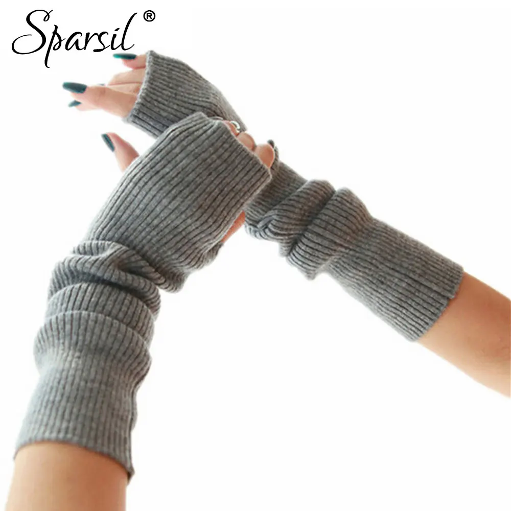 

Sparsil Women Autumn Cashmere Blend Long Gloves Winter Female Solid Color Fashion Warm Elbow Mittens All-Match