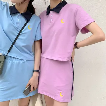 

Crescent Embroidery Women Suits Two Piece Set Summer Top Skirts Sexy Chic Solid Cute Set for Sweet Girl Outfits Harajuku Fashion
