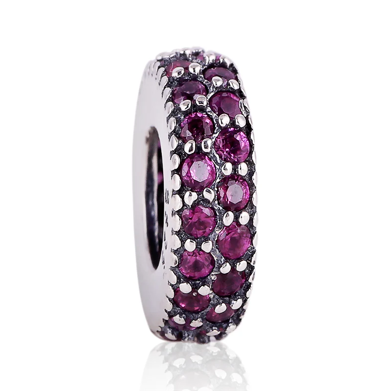 925 Sterling Silver Round Spacer Beads With Purple CZ DIY Charms Big