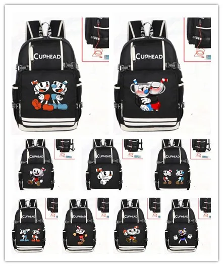 

New Cuphead Laptop Backpaci High Quality External USB Charge Bag School Bags Teenagers Unisex Shoulder bag