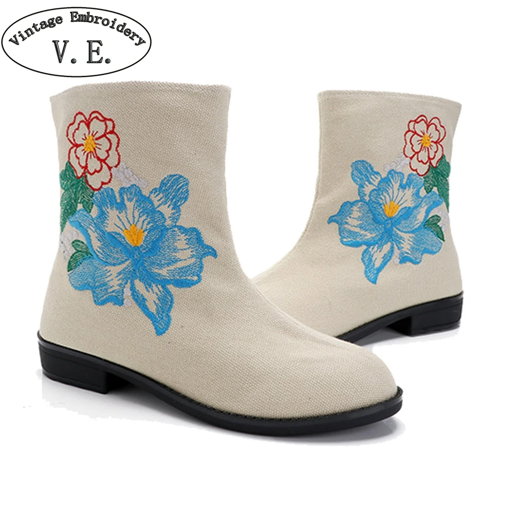 

Women Autumn Winter Boots Solid Embroidery Ankle Boot Shoes Woman Casual Canvas Travel Shoes Ladies Slip On Short Work Boots