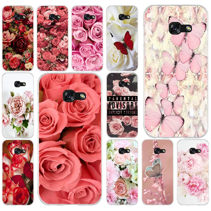

002FG Red butterfly roses flower Soft Silicone Tpu Cover phone Case for Samsung a3 2016 a5 2017 a6 plus a7 a8 2018 s6 7 8 9