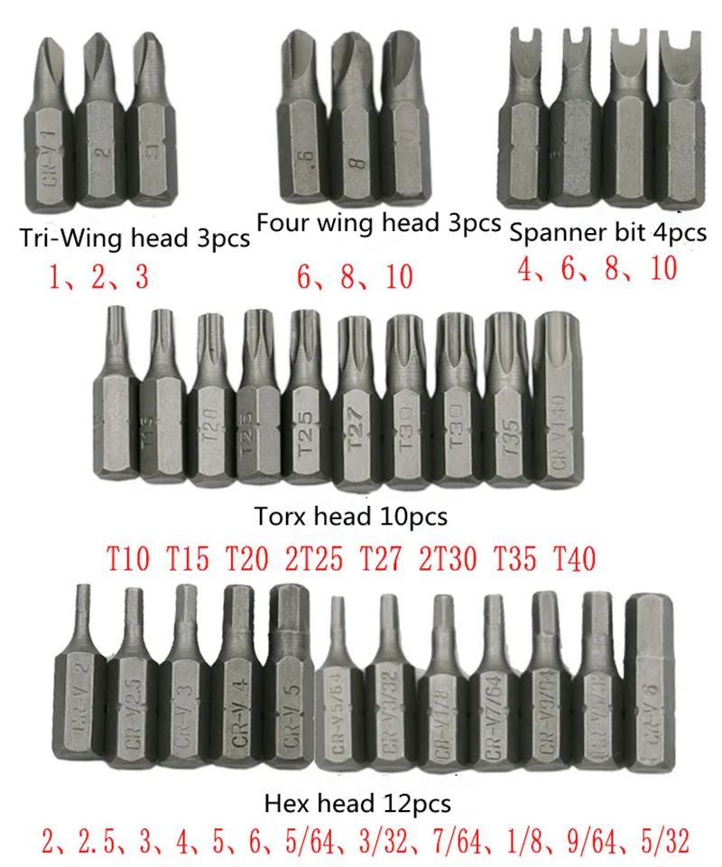 33 шт./компл. головка электрической отвёртки 1/4 2,5 мм Безопасности Винт для шестигранных бит Набор для всей поверхности головы полые советы винт специальная режущая головка