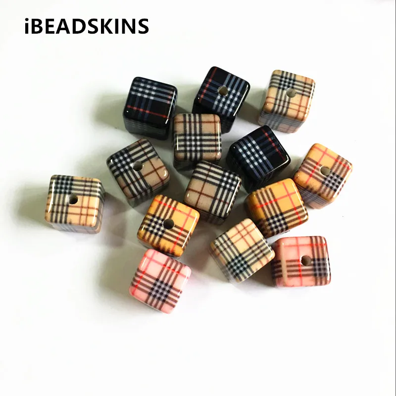 

New arrival!mix color 16mm 50pcs/lot Print striped cube shape beads for jewelry DIY making (Design as shown)#10105