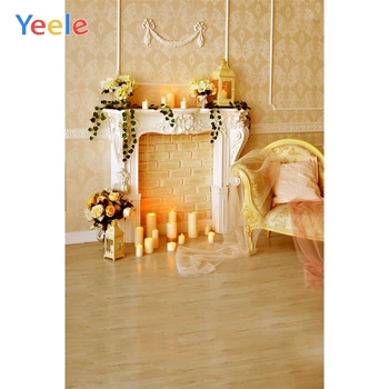 

Yeele Wooden Floor Fireplace Candles Armchair Baby Photography Backgrounds Customized Photographic Backdrops for Photo Studio
