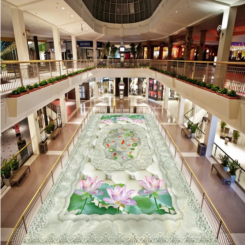

Free Shipping high quality 3D marble soft lotus carp flooring wallpaper office restaurant kitchen self-adhesive floor mural