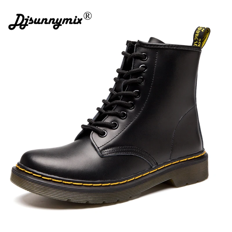 

Unisex Women Winter Ankle Boots Genuine Leather Women Martin Boots Warm Casual Ladies High Tops snow shoes Plus size 35-46 black