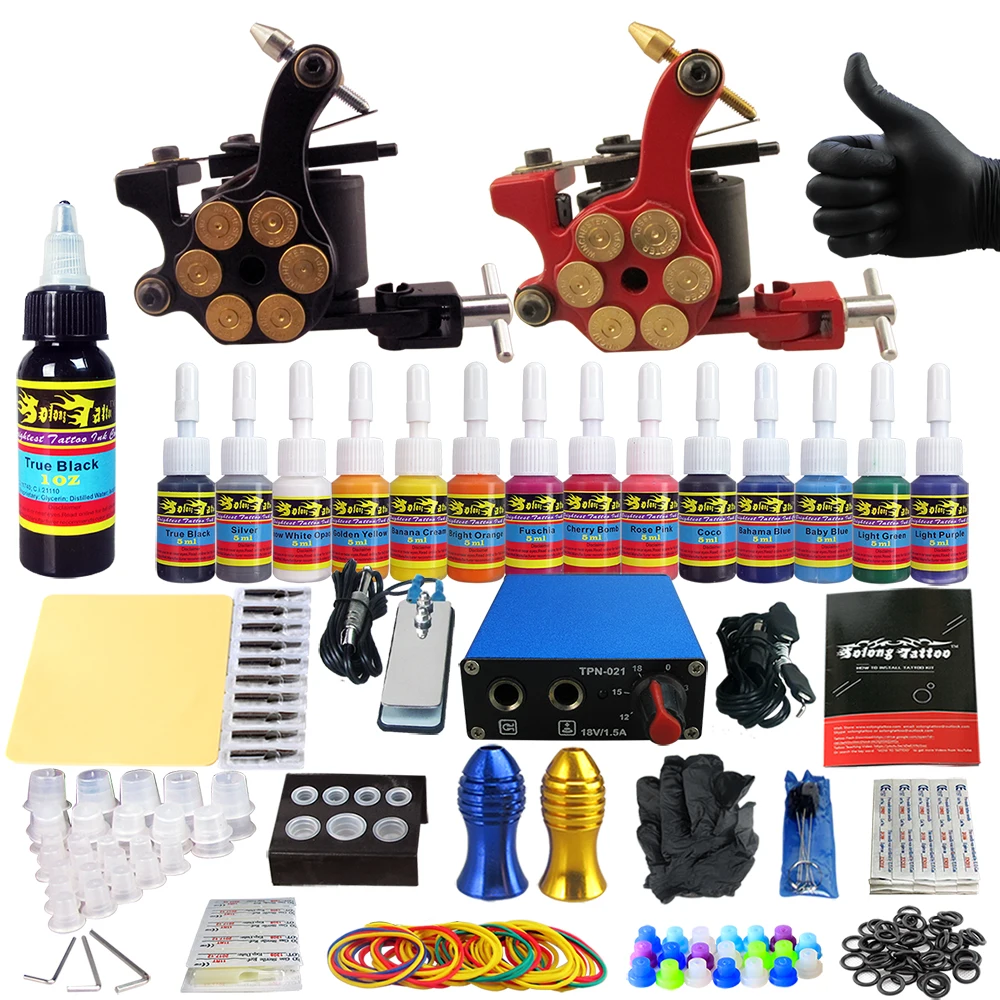 

Solong Tattoo Beginner Tattoo Machine Kit 2 Tattoo Machine 14 ink TK203-18