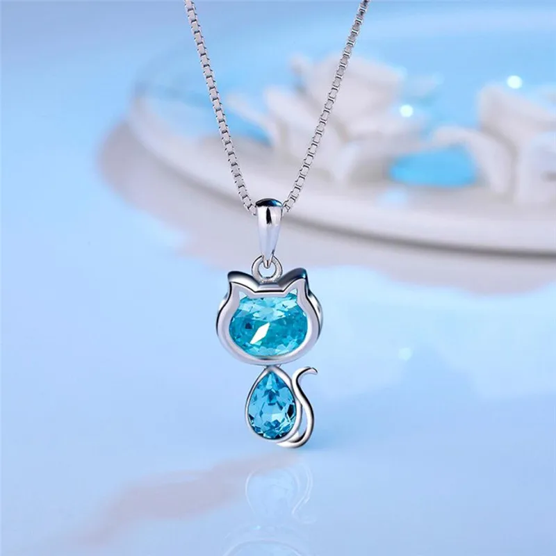New S925 Sterling Silver Necklace Japanese and Korean Fashion Crystal