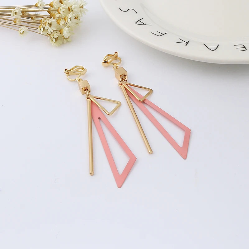 Ear Clip Earrings Clip Earrings Ear Clip Ear Accessories Korean Personality Fashion Triangle Geometric Clip on Earrings Without Piercing Retro Female Tassel Long Women Ear Clips Jewelry