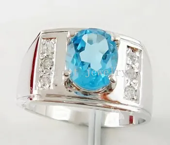 

Men Ring Natural real blue topaz rings Free shipping 925 sterling silver 2.5CT gem Fine jewelry C951513