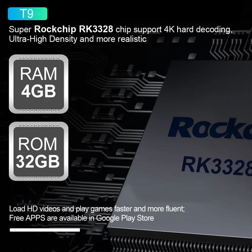 4 Гб+ 64 ГБ Android 8.1.0 Oreo Smart 4 K H.265 ТВ коробка T9 4 ядра RK3328 WI-FI
