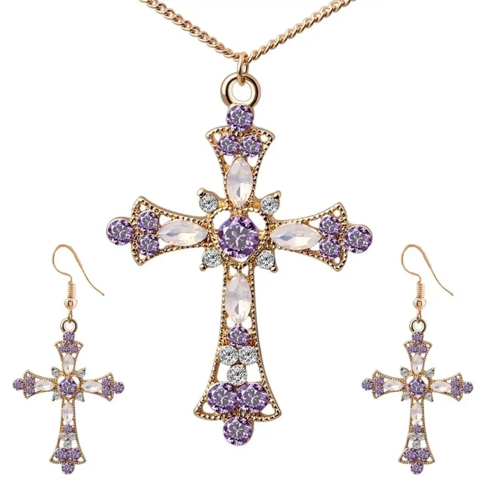Women Fashion Necklace Cross Pendant Rhinestone Hook