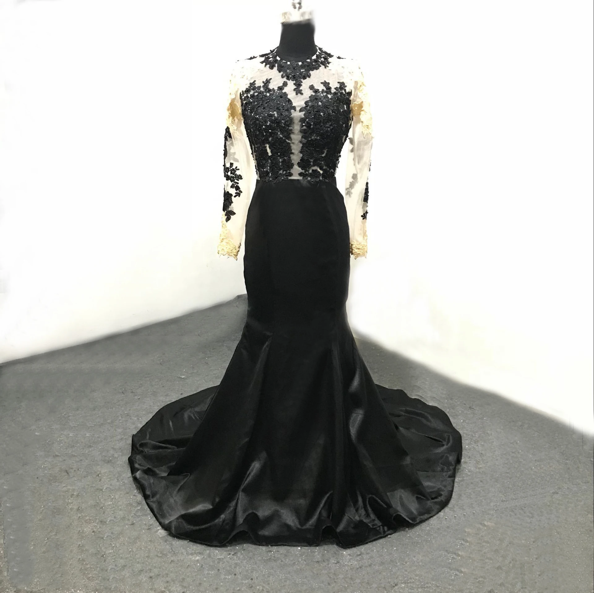 -Heup gewikkeld rok Applique perspectief Open back Oplosbare kant-Heup gewikkeld rok Mermaid Black Fishtail Jurk -Heup gewikkeld rok Applique perspectief Open back Oplosbare kant-Heup gewikkeld rok Mermaid Black Fishtail Jurk