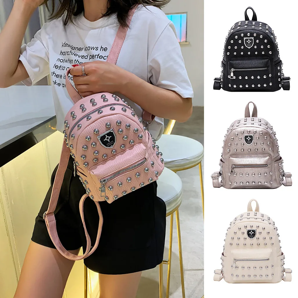 

Women Bag Fashion Rivet Wild Wild Backpack New Cool Leisure Travel Backpack