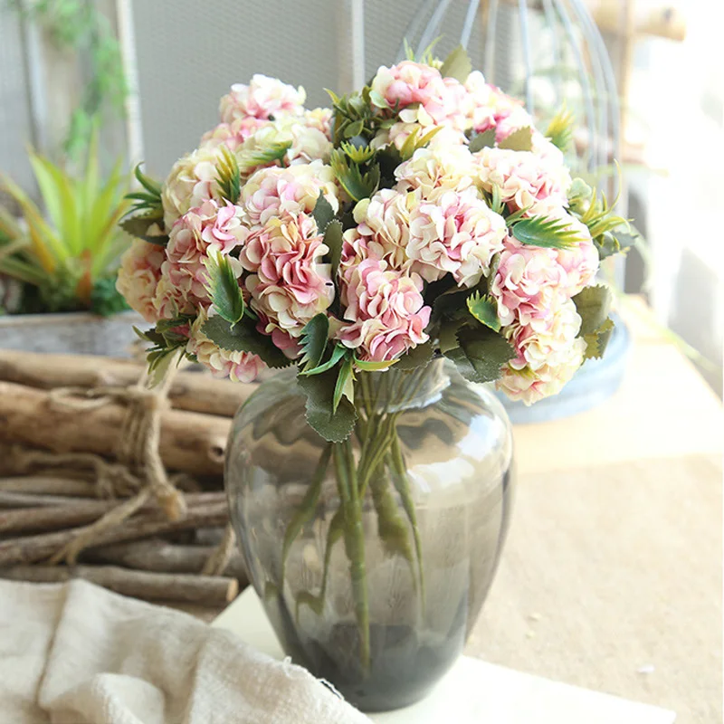Artificial Hydrangea Flowers For Wedding Home Decoration 10 Heads Small Bouquet Silk Flower Fake Flower Hydrangea Cheap Bouquet Artificial Hydrangea Flowers For Wedding Home Decoration 10 Heads Small Bouquet Silk Flower Fake Flower Hydrangea Cheap Bouquet