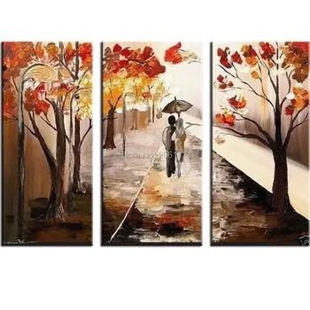 

Hand-painted 3 panels modern wall art Tree-lined trail landscape home decor oil painting on canvas romantic road of lovers art