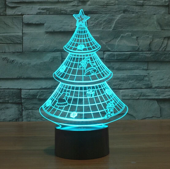 

Hot 7color Christmas tree changing 3D Bulbing Light visual illusion LED lamp creative action figure toy