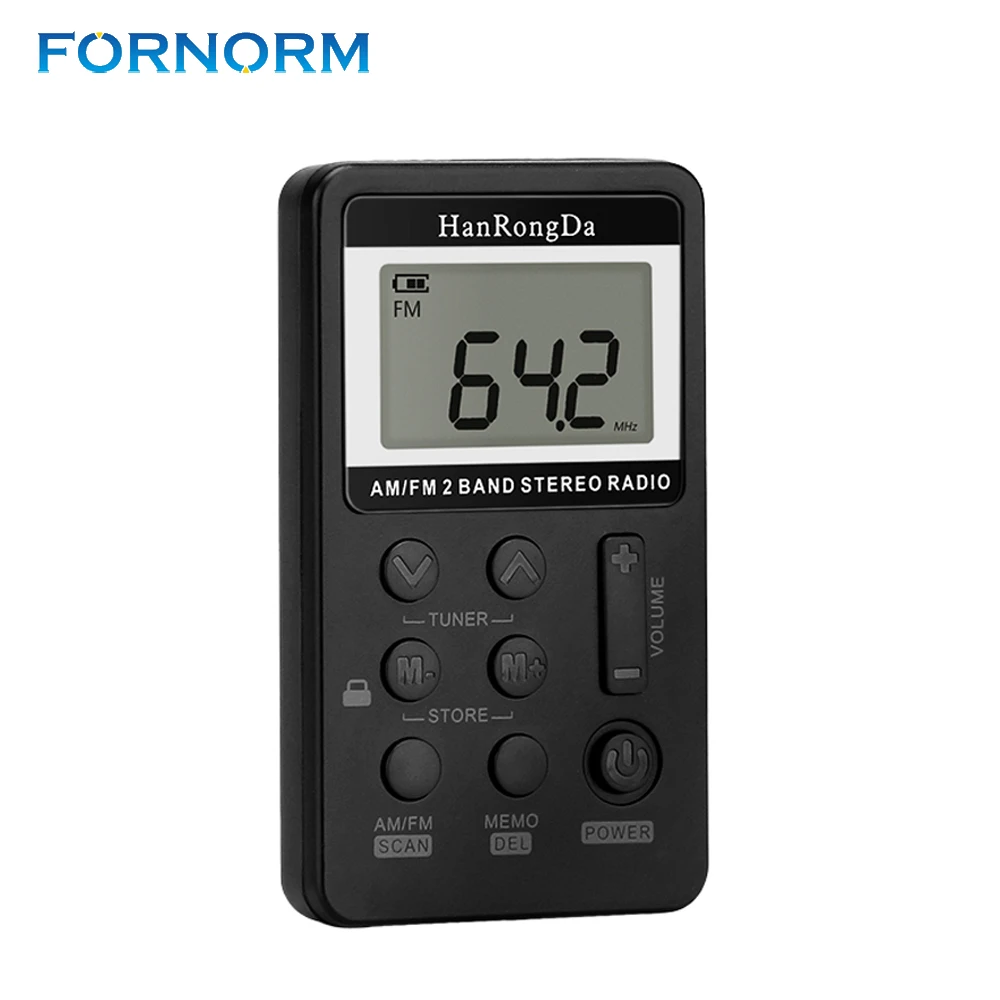 

Portable Mini Digital Tuning AM FM Stereo Radio USB FM Radio Digital Frequency Modulation With LCD Display Lanyard and Earphone