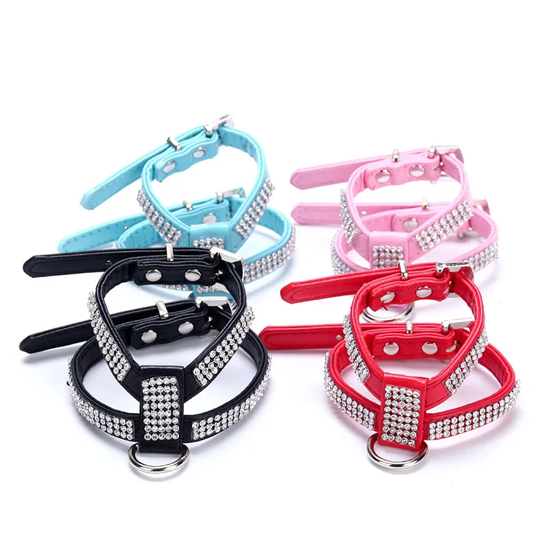 Adjustable Bling Dog Harness Vest Rhinestone Pet Dog Collar Harness for Chihuahua Small Medium Dogs Chest Strap for Walking