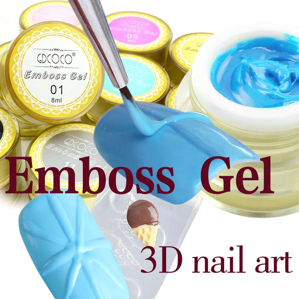 

40269# Canni Factory 3D Emboss Gel GDCOCO 12 colors 8ml Nail Art DIY Design Soak Off UV sliver gold lace Painting Gel