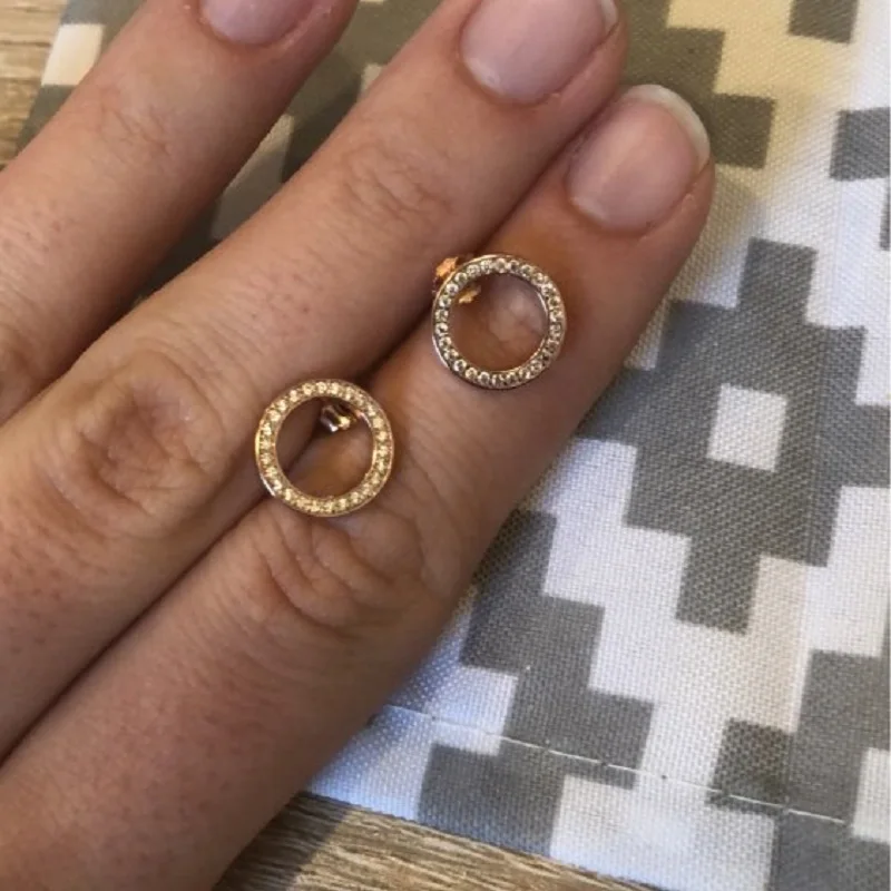 

NEW SILVER STERLING S925 IN ROSE GOLDEN FOREVER ROUND STUD CZ CRYSTAL EARRINGS +GIFT POUCH BLACK GIFT BAG