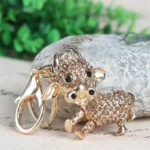 Bonito Vaca Bezerro Strass Cristal Pingente Encanto Bolsa Bag Cadeia Anel Chave Do Carro Criativo Presente de Natal Festa de Casamento