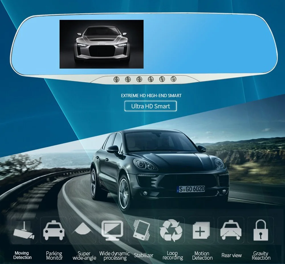 4 3 дюймовый видеорегистратор Dashcam Full HD 1080P 170 градусов с двумя объективами g