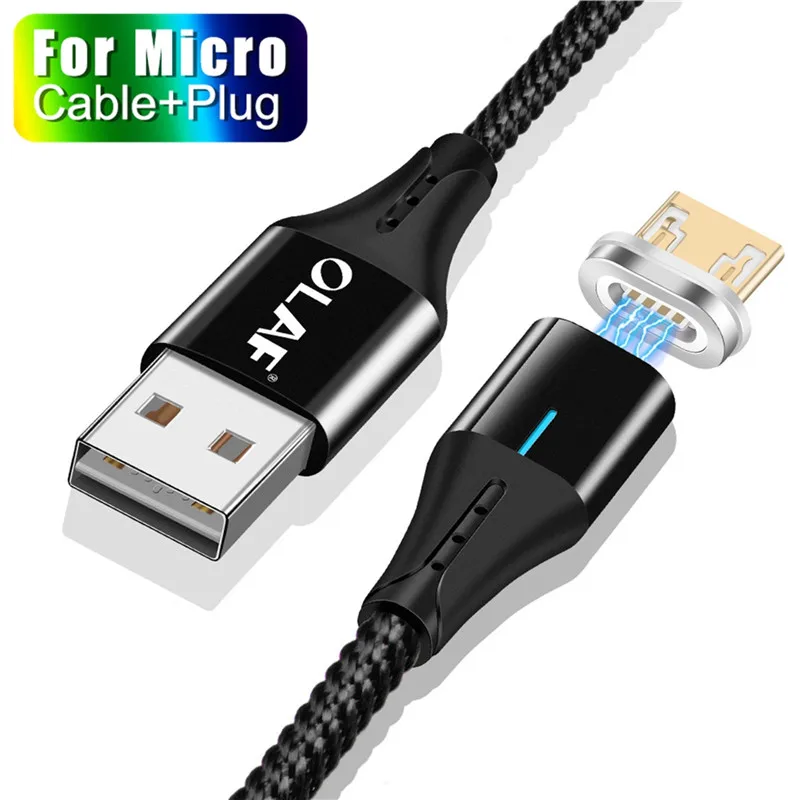 OLAF 3A светодиодный магнитный usb кабель для зарядки Micro для Xiaomi huawei Micro USB кабель для быстрой зарядки для samsung кабель для передачи данных Microusb - Цвет: Black Micro Cable