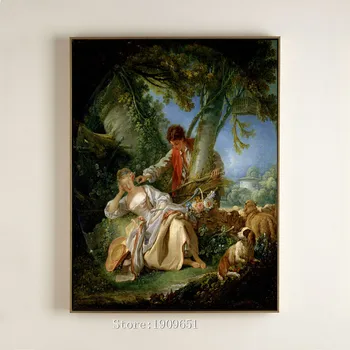 

classical court figures sweet lover dog landscape canvas printings oil painting printed on cotton no frame wall art decoration