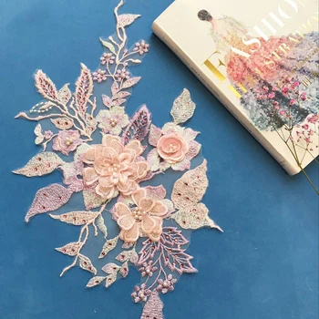 

3D beaded hot drilling embroidery lace flower applique Lace Patches For Wedding Dress DIY Bride Hair Accessories Sewing Craft